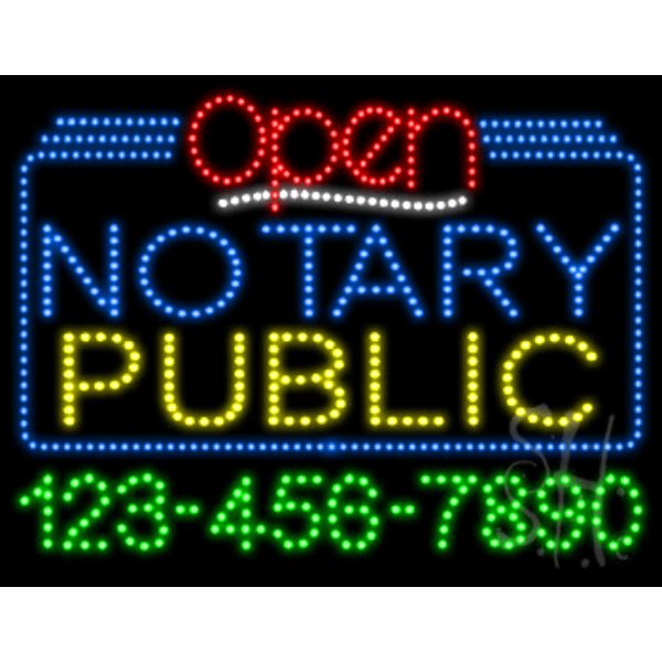 L100-6036 Notary Public Open with Phone Number Animated LED Sign 24" Tall x 31" Wide x 1" Deep -  Everything Neon
