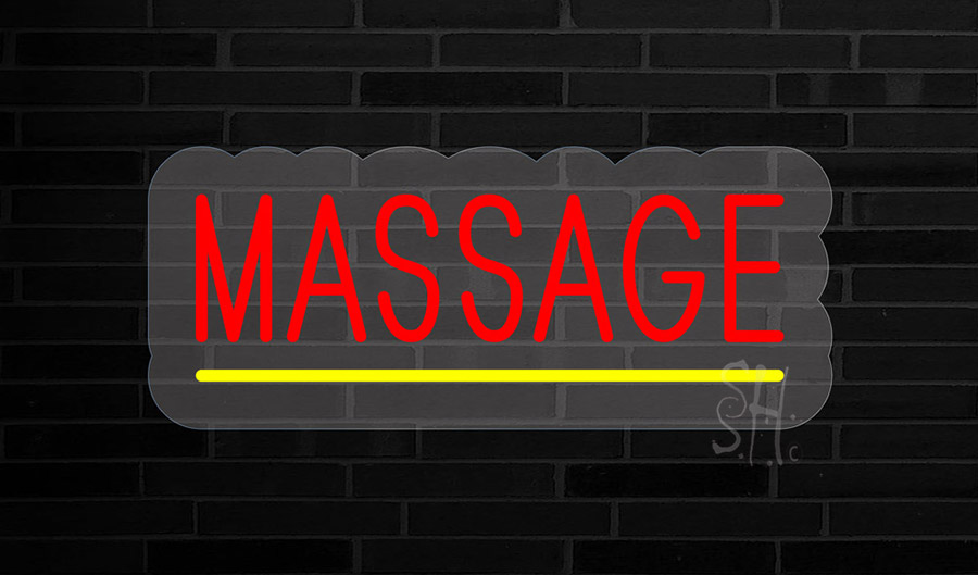 Red Massage Contoured Clear Backing LED Neon Sign 6 x 15 - inches
