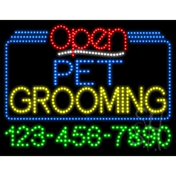 24 x 31 x 1 in. Pet Grooming Open with Phone Number Animated LED Sign - Yellow, Red & White -  WorkstationPro, TH1766579