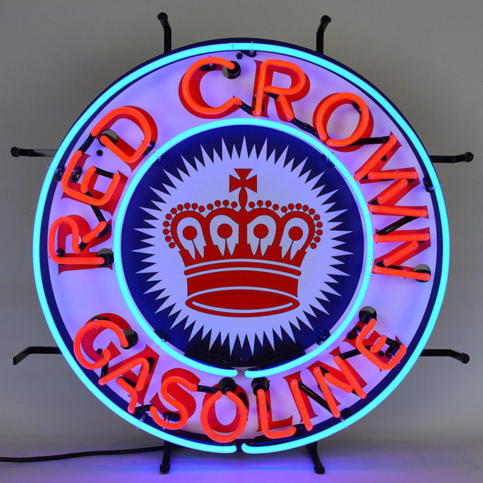 Red Crown Gasoline Neon Sign with Backing 24" Tall x 24" Wide x 4" Deep