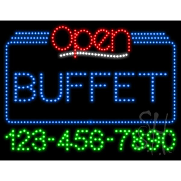 Buffet Open with Phone Number Animated LED Sign 24" Tall x 31" Wide x 1" Deep