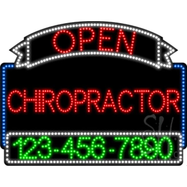 L100-7006 Chiropractor Open with Phone Number Animated LED Sign 24" Tall x 31" Wide x 1" Deep
