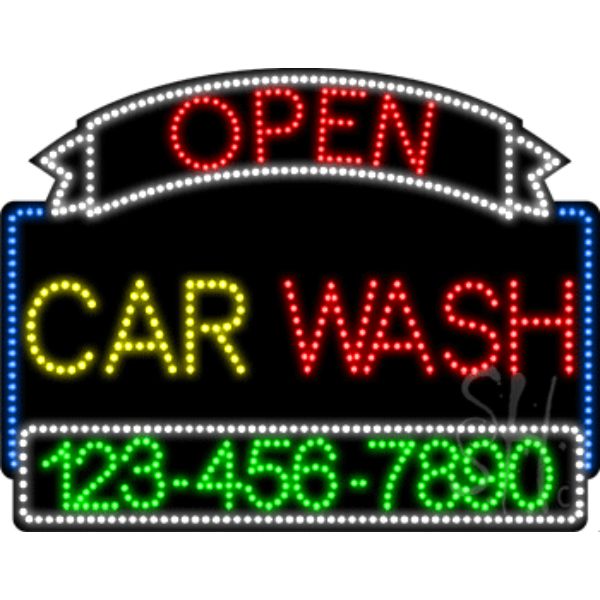 L100-7033 Car Wash Open with Phone Number Animated LED Sign 24" Tall x 31" Wide x 1" Deep -  Everything Neon