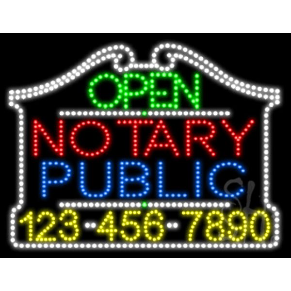 L100-6041 Notary Public Open with Phone Number Animated LED Sign 24" Tall x 31" Wide x 1" Deep -  Everything Neon
