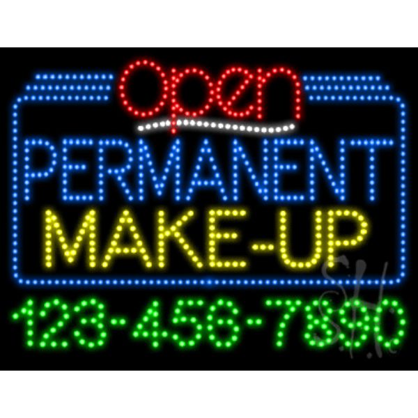 L100-6189 Permanent Make Up Open with Phone Number Animated LED Sign 24" Tall x 31" Wide x 1" Deep