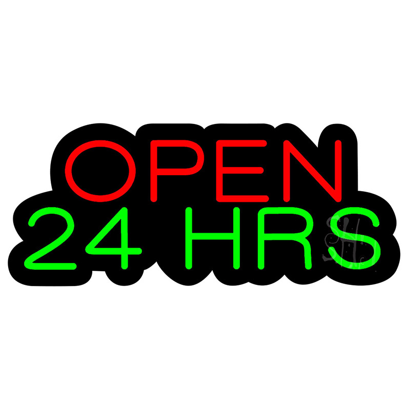 Open 24 Hrs Contoured Black Backing LED Neon Sign 6 x 15 - inches