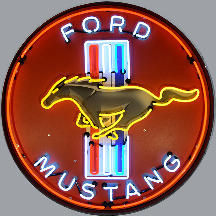 Ford Mustang Red 36 Inch Neon Sign in Metal Can 36" Tall x 36" Wide x 6" Deep