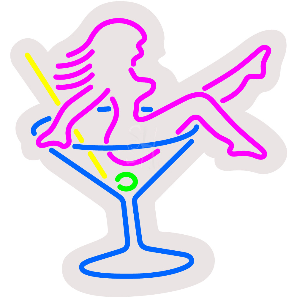 Picture of Everything Neon ENQ-60073 Martini Glass With Girl Contoured Clear Backing LED Neon Sign 16 x 16 - inches