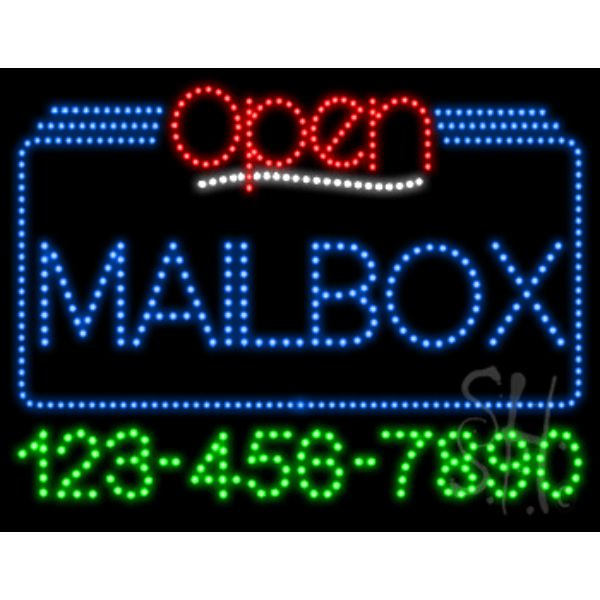 Mailbox Open with Phone Number Animated LED Sign 24" Tall x 31" Wide x 1" Deep