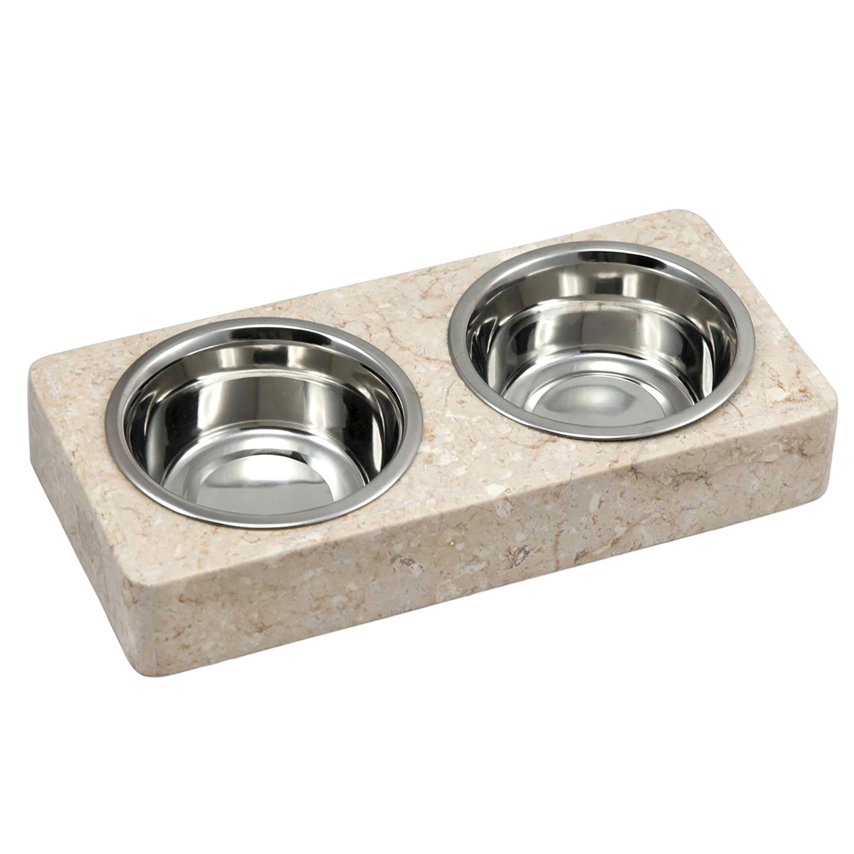 Picture of CREATIVE HOME 32656 Creative Home Natural Champagne Marble Double Dish Pet Food Feeding Bowl Set with 1.0 Quart Stainless Steel Bowls&#44; Round Corners