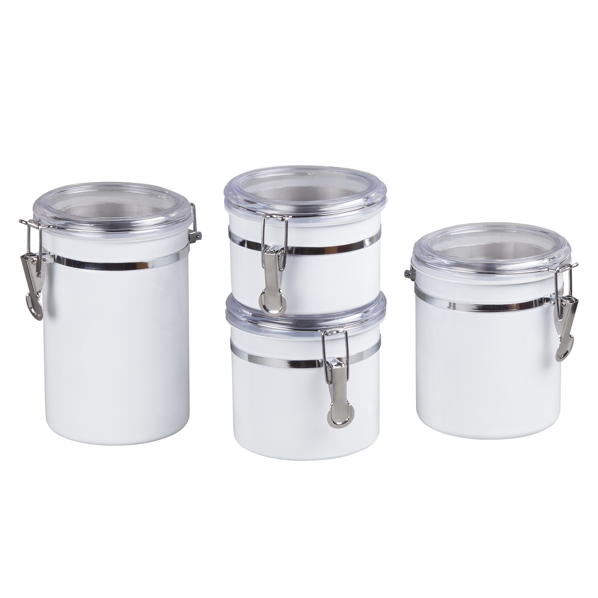 Picture of CREATIVE HOME 50280 Creative Home 4-Pieces Stainless Steel Canister Container Set with Air Tight Lid and Locking Clamp&#44; White&#44;Coated Handle