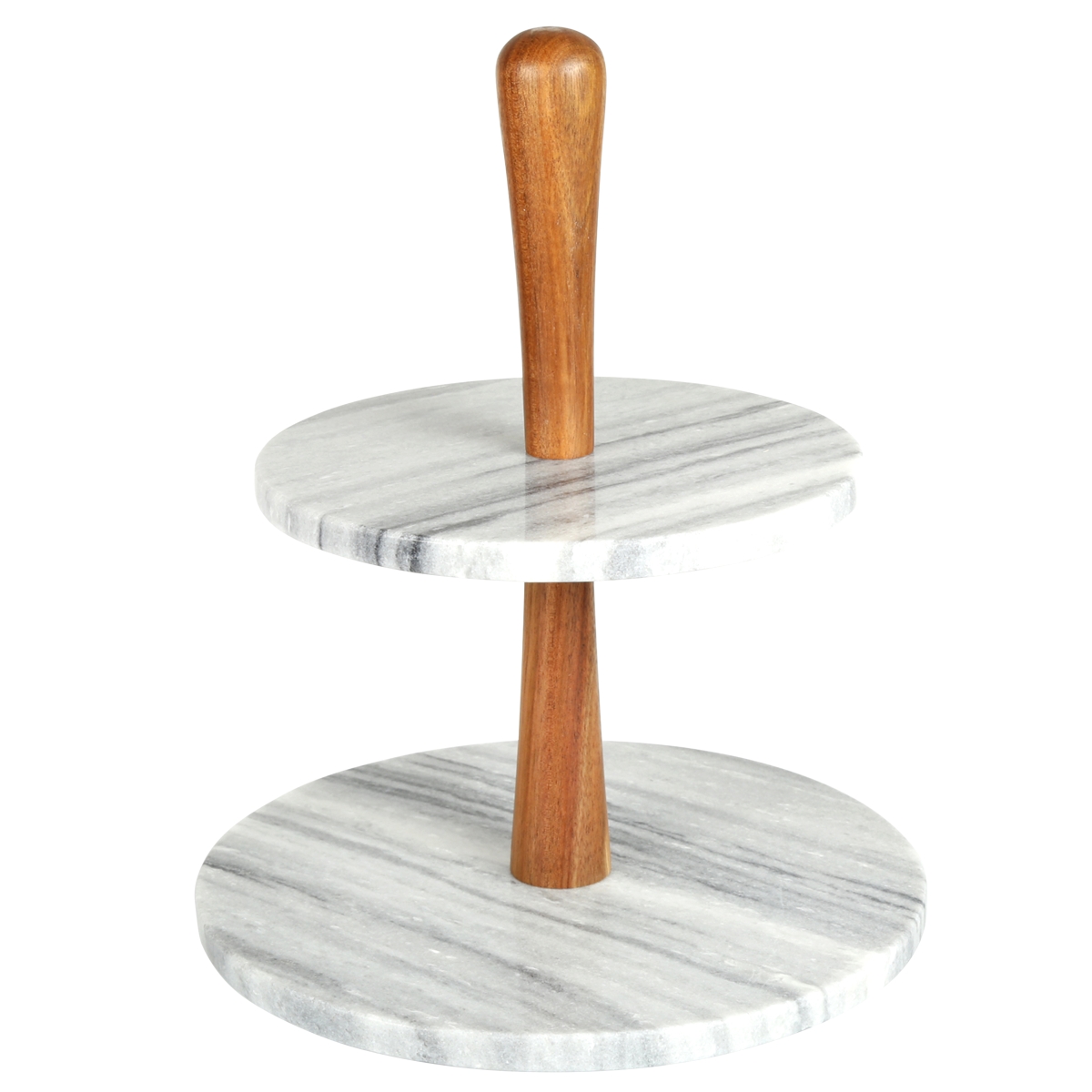 Picture of CREATIVE HOME 32981 Creative Home Natural Marble Stone and Acacia Wood 2-Tier Cake Stand Dessert Fruit Plate Pastry Server, 10' Diam. x 11.8' H, Grey