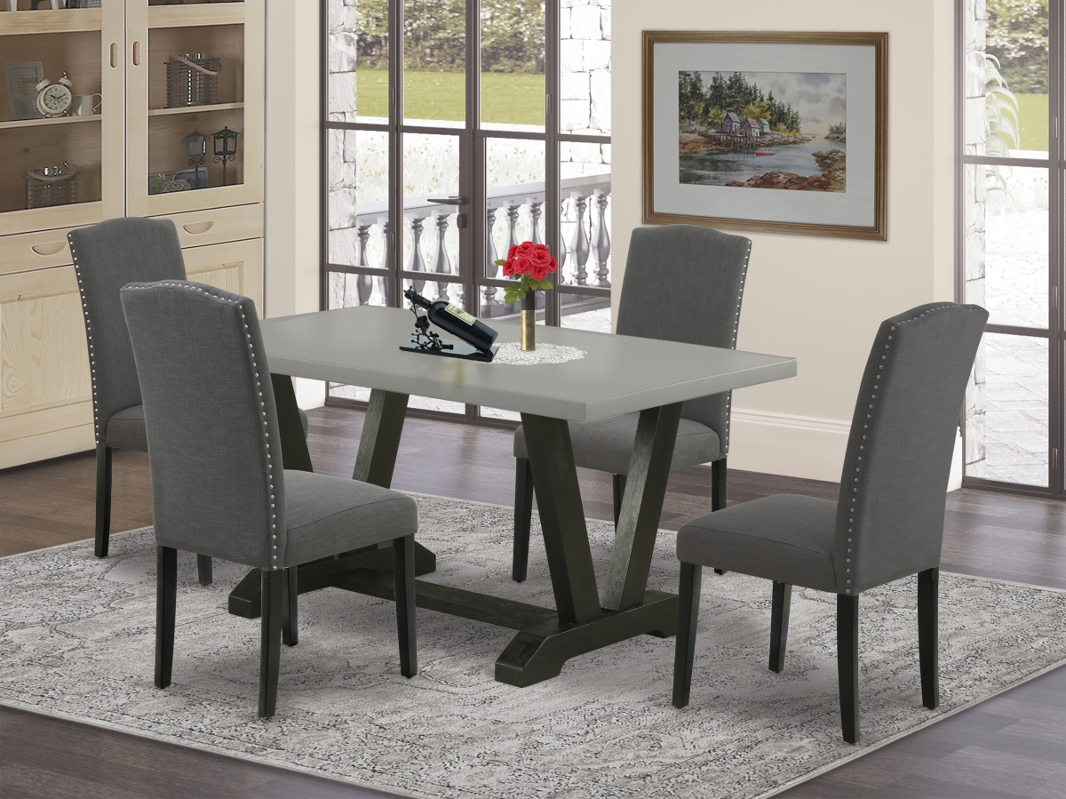 5 Piece V-Style Dinette Room Set - Dark Gotham Gray & Cement