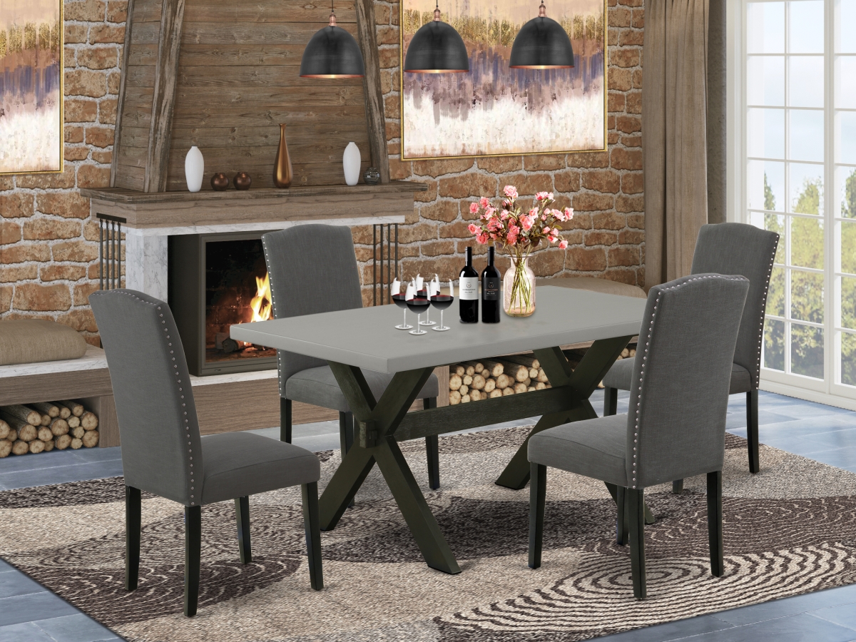 5 Piece X-Style Kitchen Table Set - Dark Gotham Gray & Cement