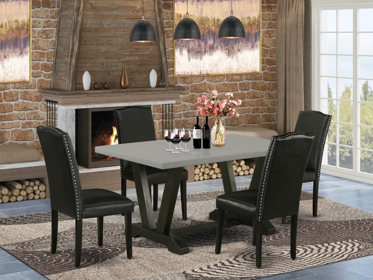 5 Piece V-Style Modern Dining Set - Black & Cement