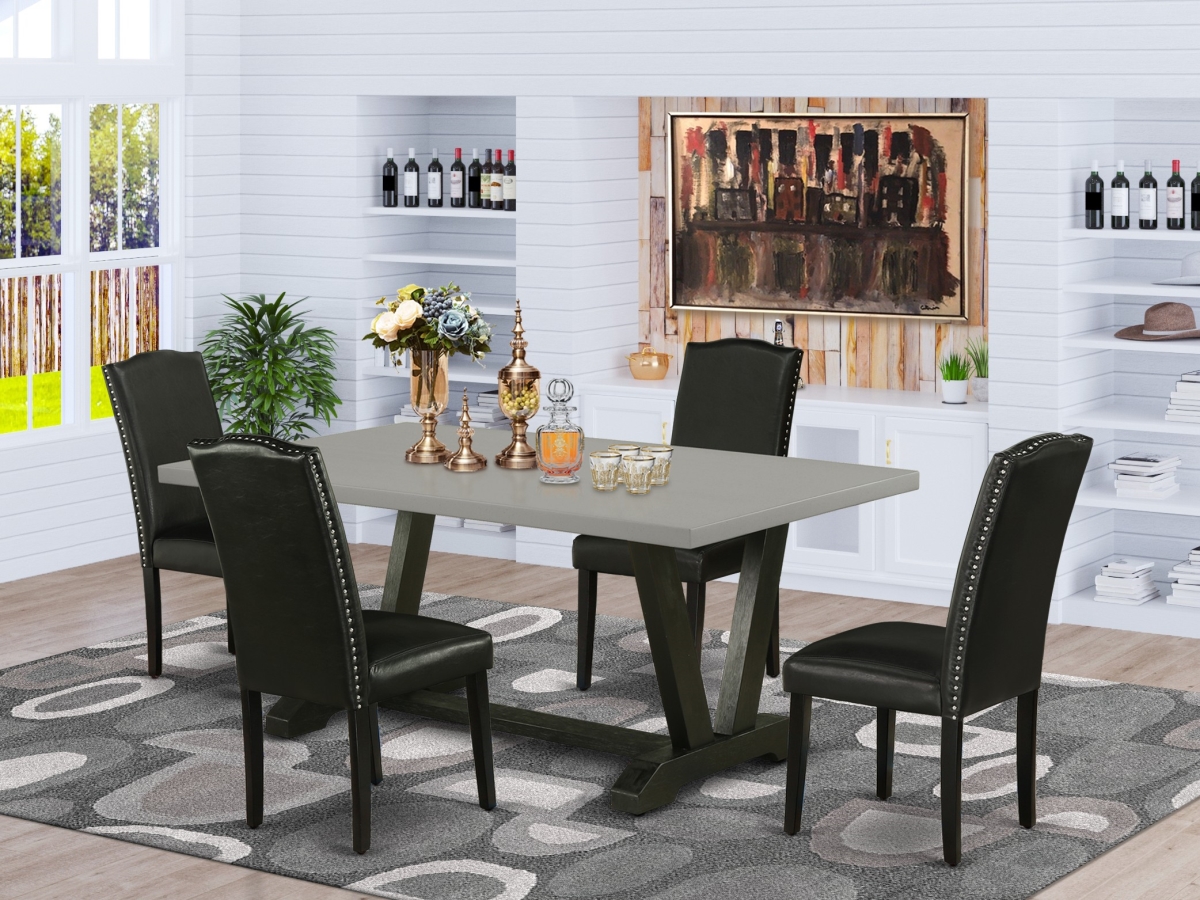 5 Piece V-Style Kitchen Dining Set - Black & Cement