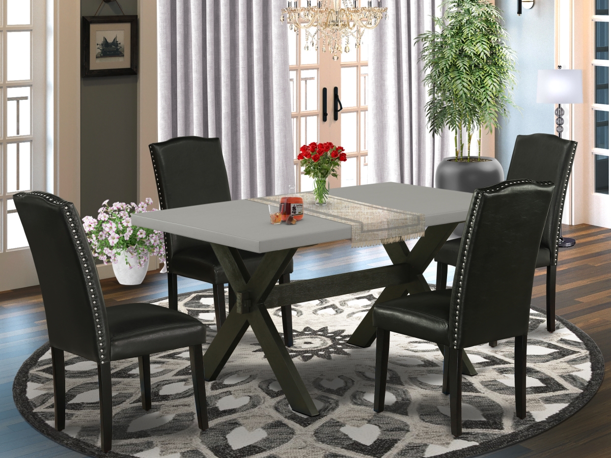 5 Piece X-Style Dining Room Table Set - Black & Cement