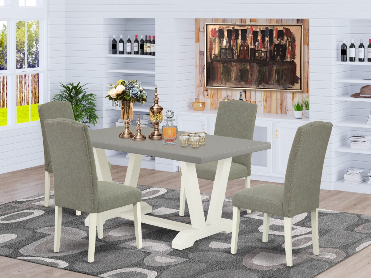 5 Piece V-Style Amazing Dinette Set - Dark Shitake, Cement & Linen White