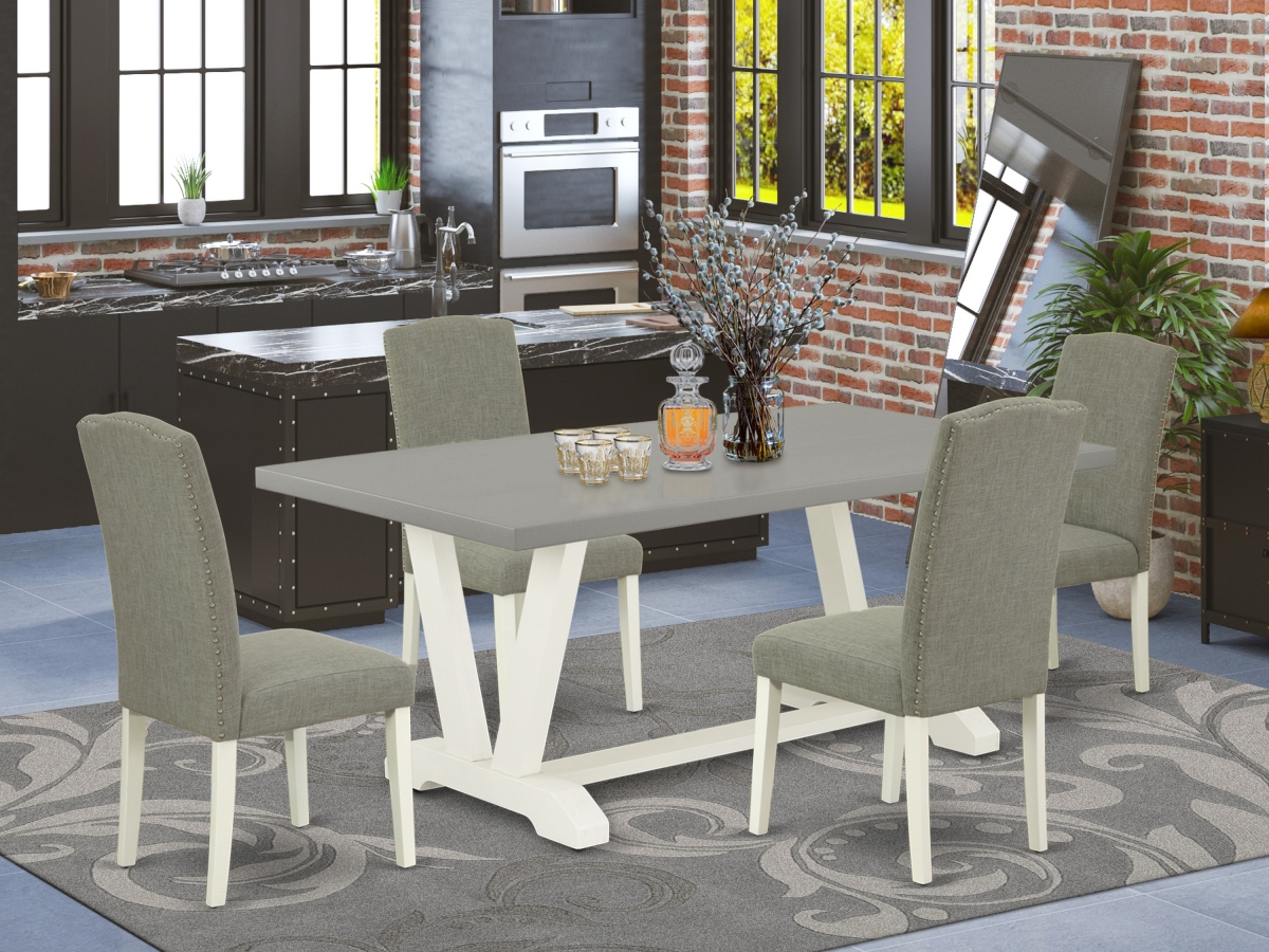 5 Piece V-Style Beautiful Dining Room Set - Dark Shitake, Cement & Linen White