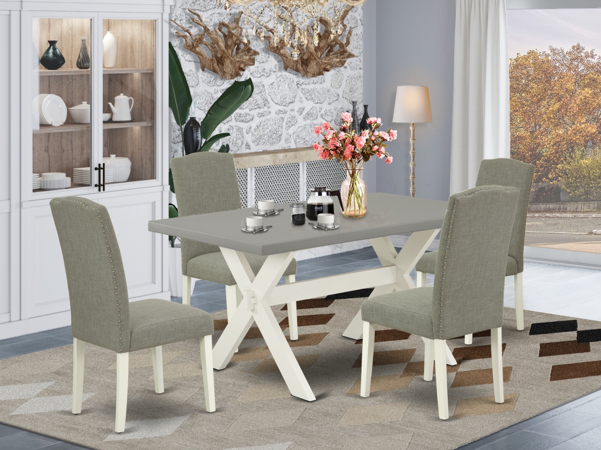 5 Piece X-Style Modern Rectangular Table Set - Linen White
