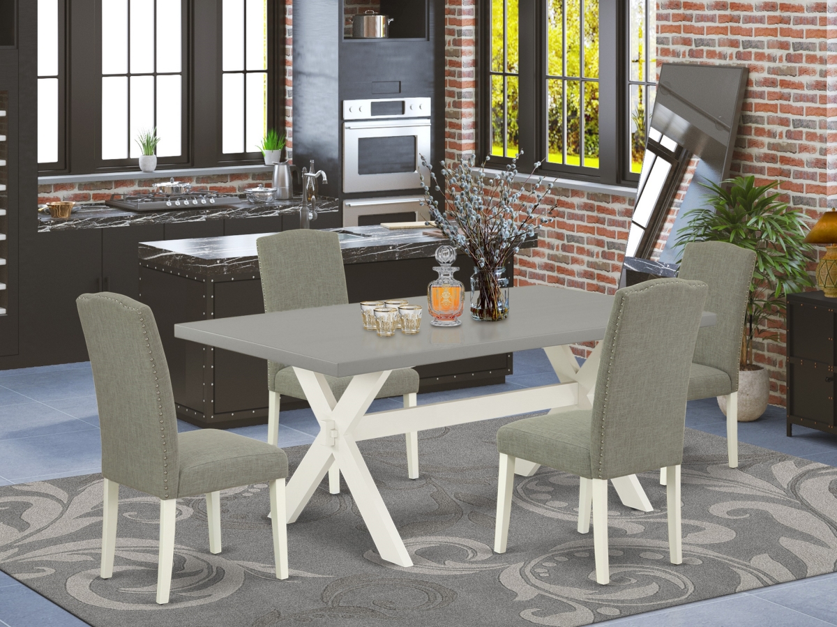 5 Piece X-Style Modern Dining Table Set - Linen White