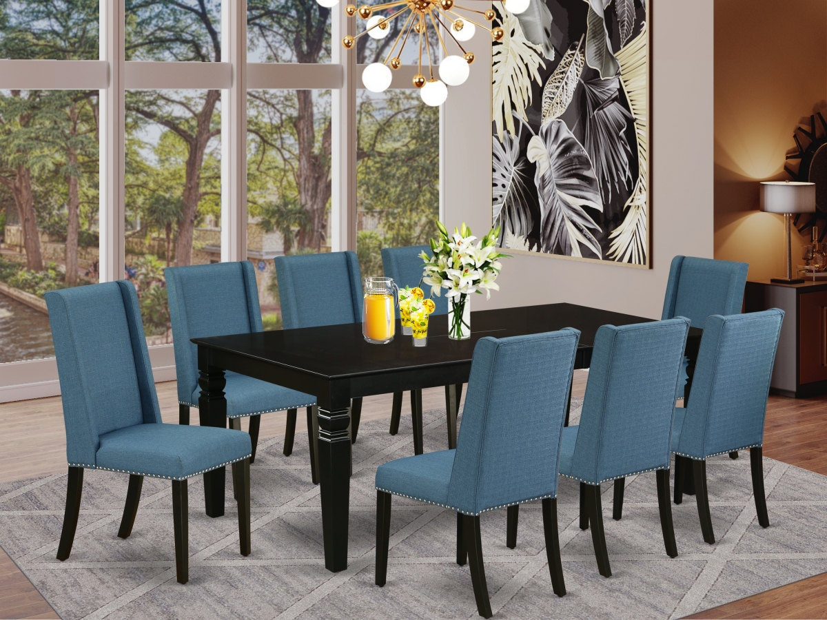 9 Piece Logan Kitchen Furniture Set - Black & Mineral Blue