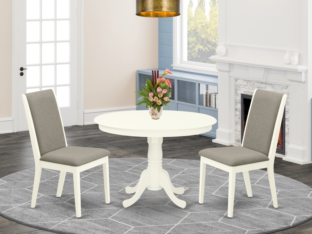 3 Piece Hartland Round Kitchen Table Set - Shitake & Linen White