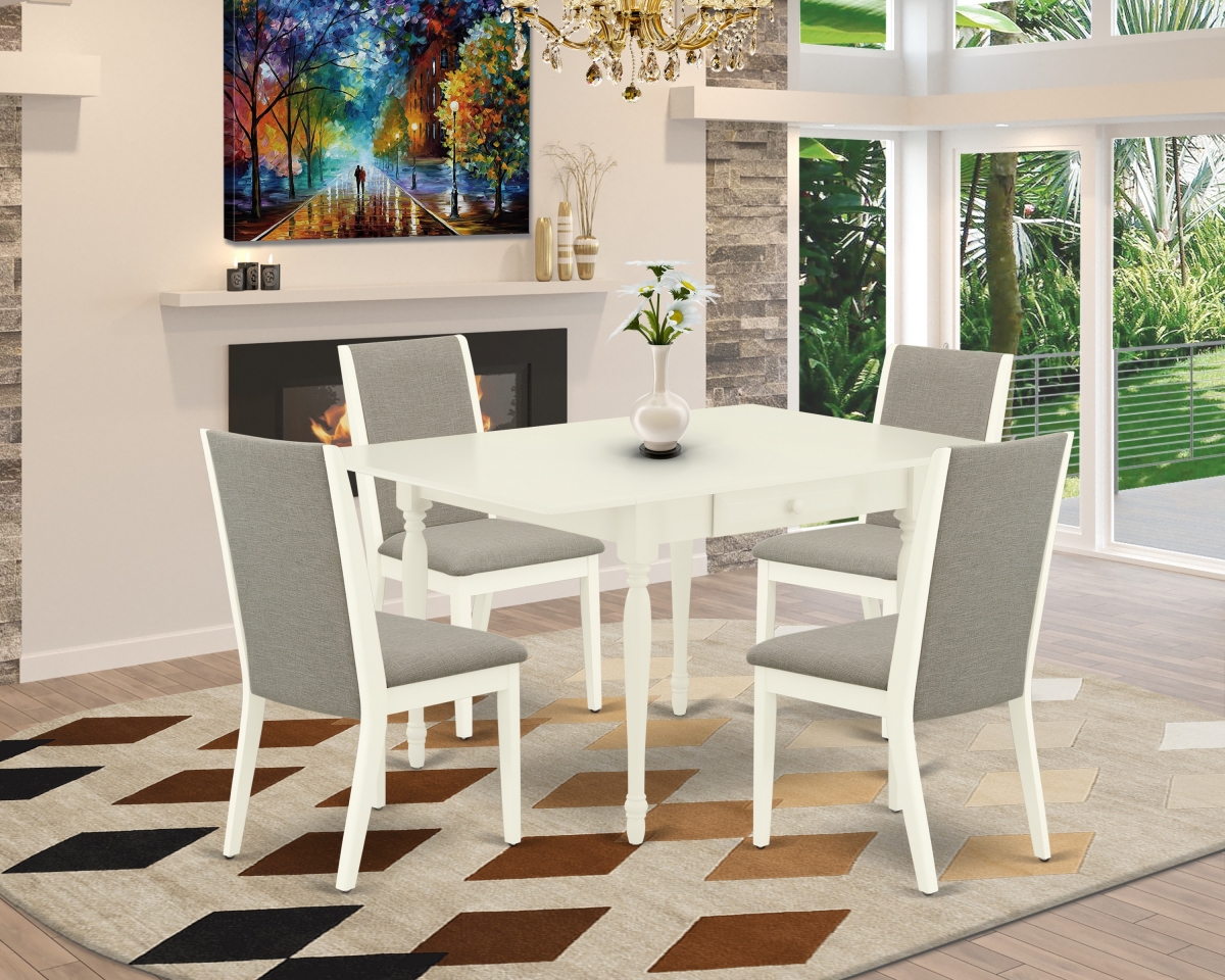 5 Piece Monza Dining Room Table Set - Linen White & Shitake