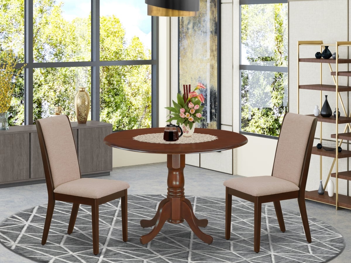 3 Piece Dublin Dining Room Table Set - Light Tan & Mahogany