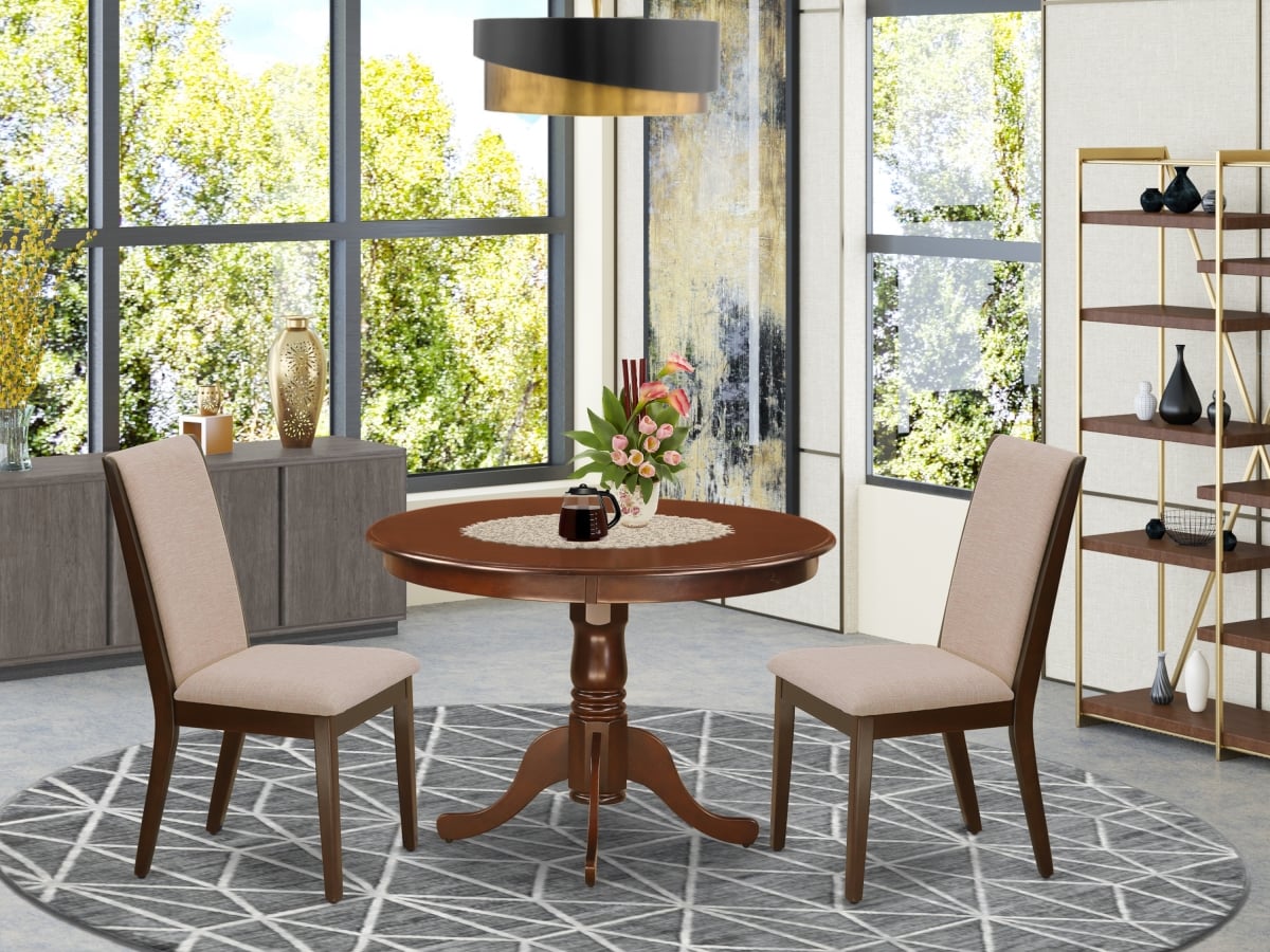 3 Piece Hartland Dining Kitchen Table Set - Light Tan & Mahogany