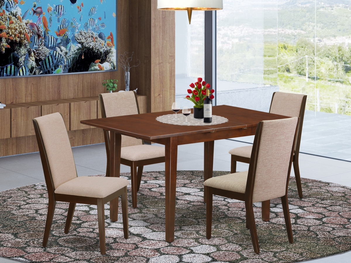 5 Piece Picasso Dining Table Set - Mahogany & Light Tan