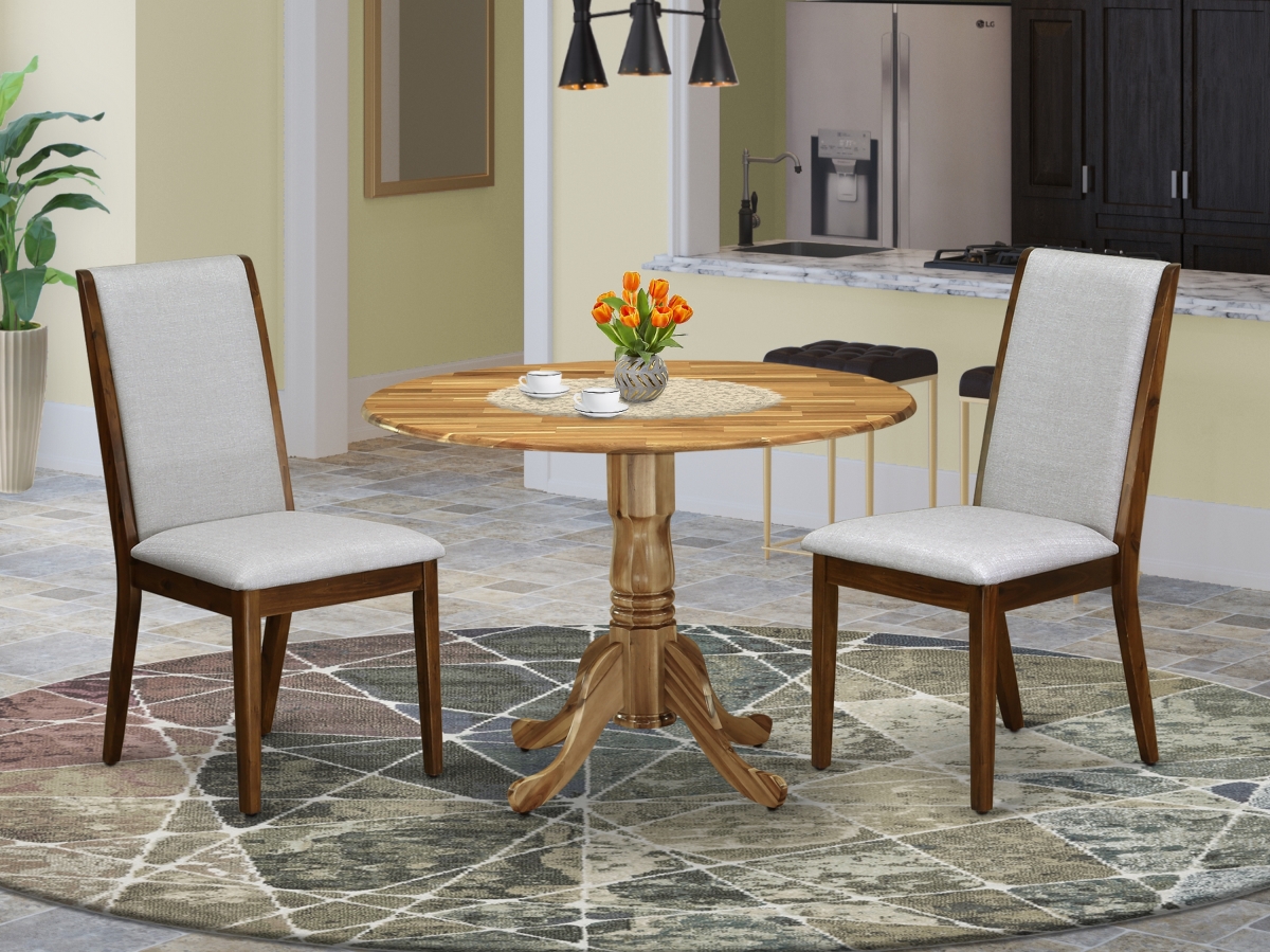 3 Piece Dublin Round Dining Table Set - Gray, Antique Walnut & Natural