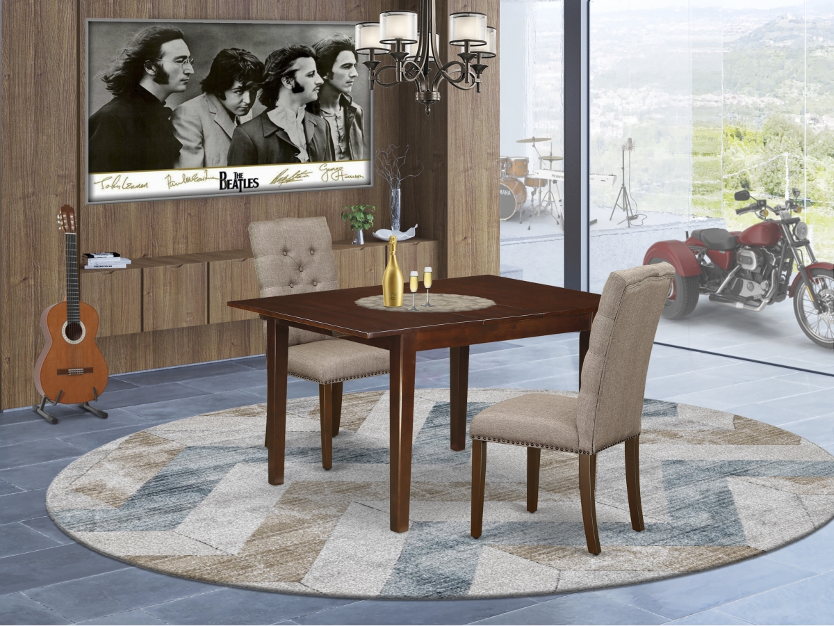 3 Piece Milan Dining Set - Dark Khaki & Mahogany