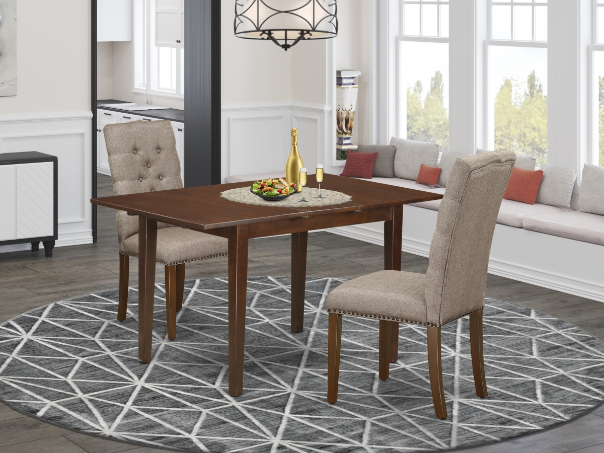 PSEL3-MAH-16 3 Piece Picasso Dining Room Table Set - Dark Khaki & Mahogany