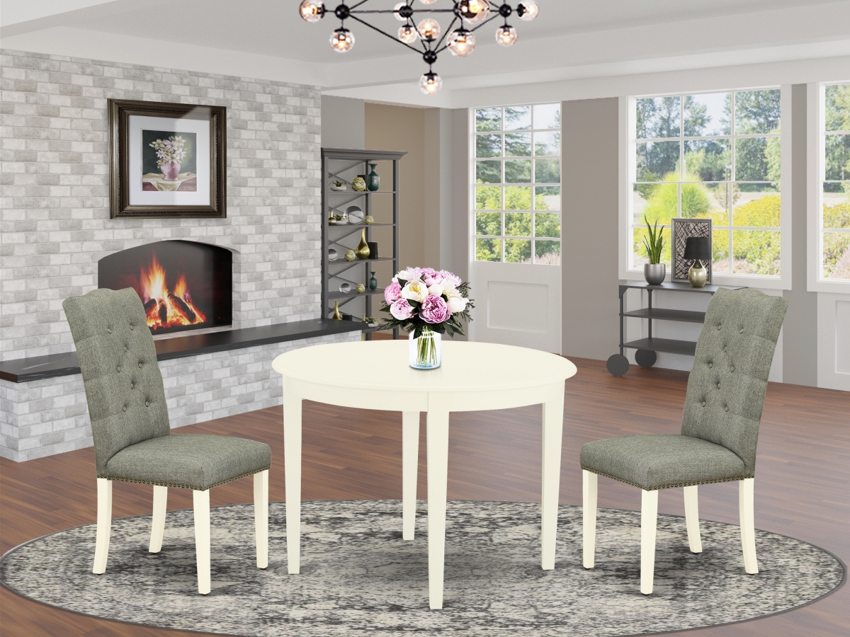 3 Piece Boston Mid Century Dining Table Set - Smoke & Linen White
