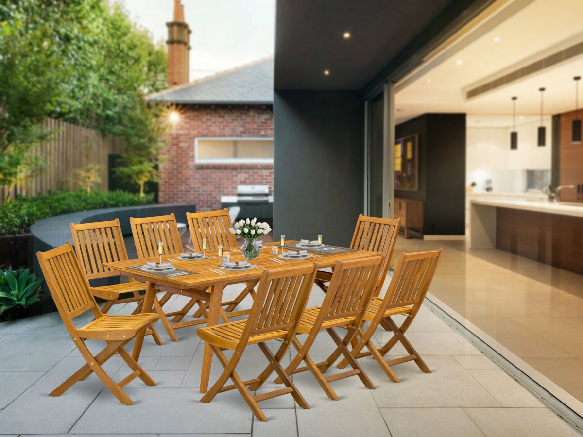 9 Piece Denison Outdoor Table Set - Natural Oil
