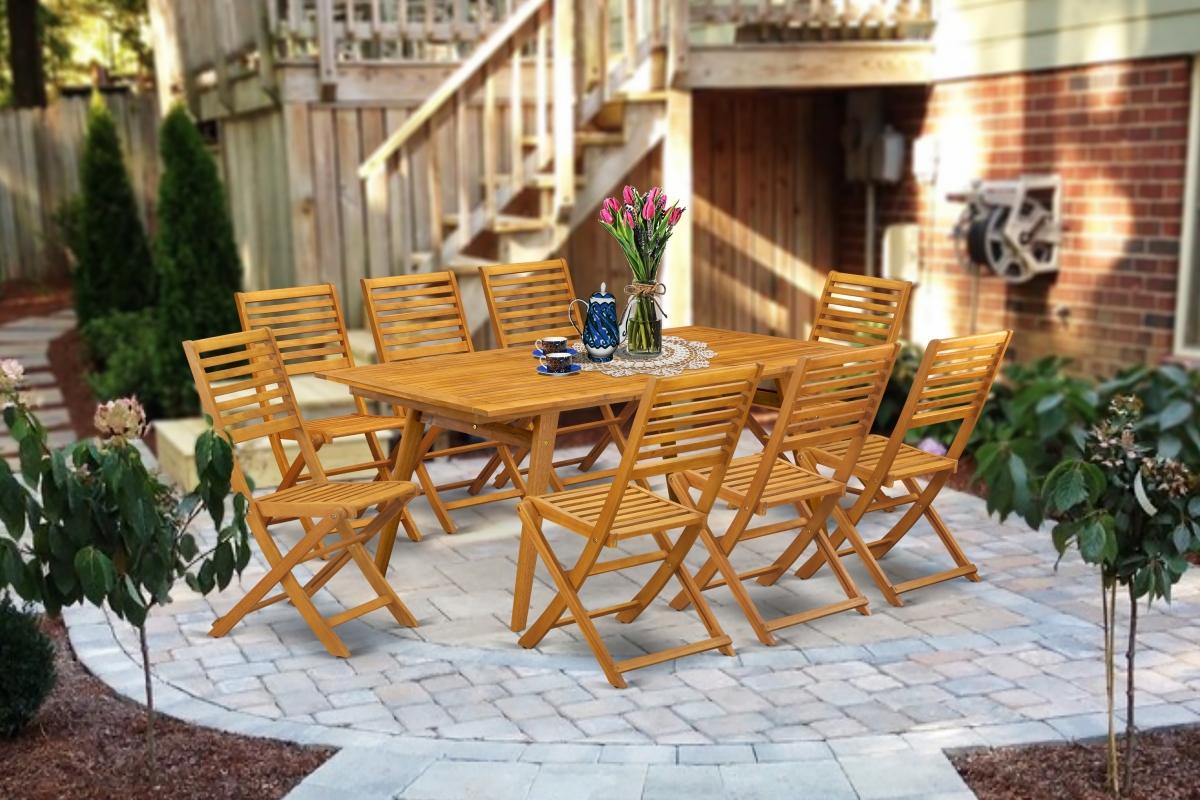 9 Piece Denison Small Patio Table Set - Natural Oil