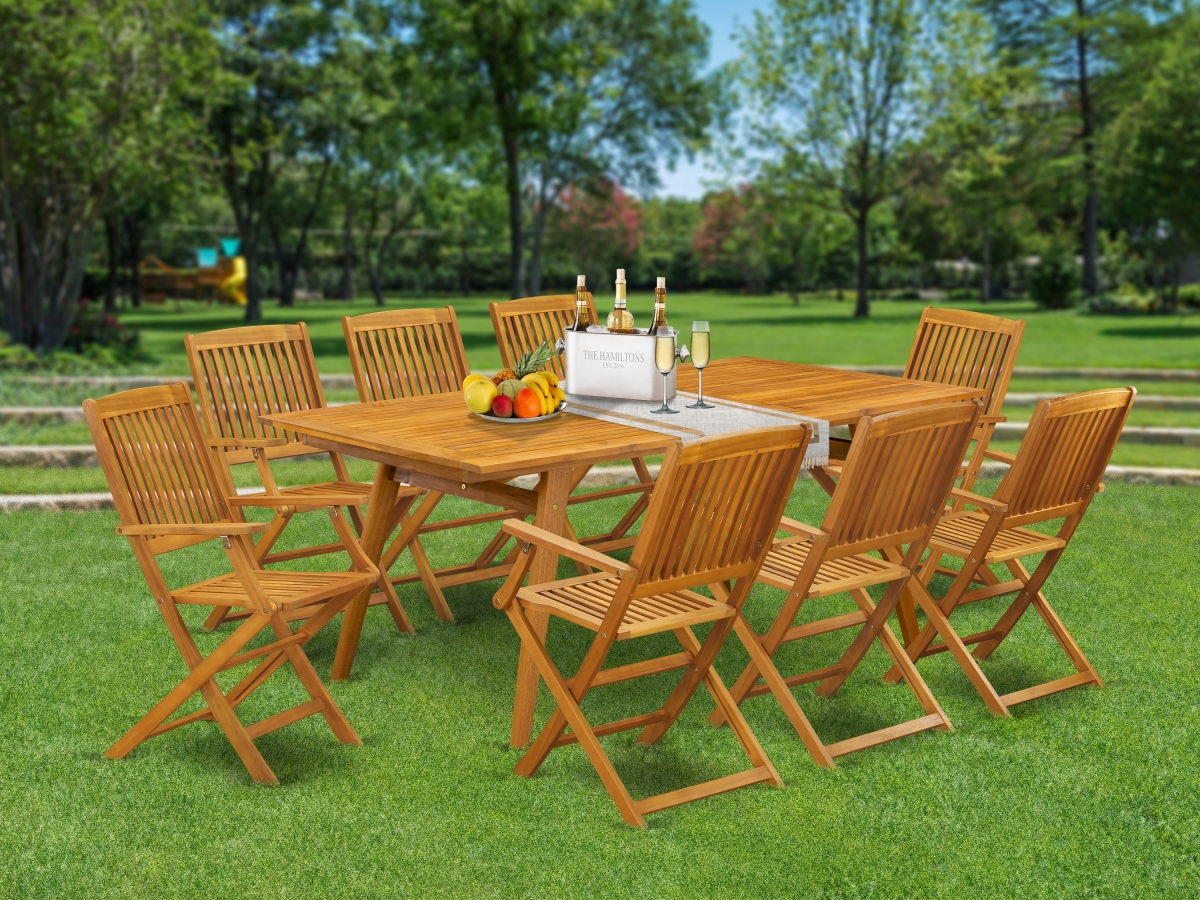 DECM9CANA 9 Piece Denison Small Patio Table Set - Natural Oil