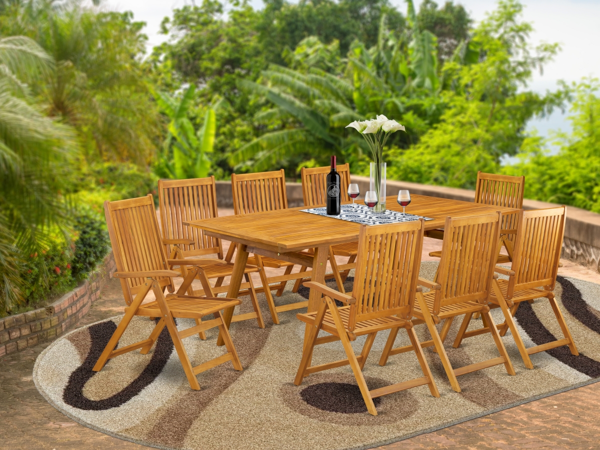 9 Piece Denison Outdoor Dining Table Set - Natural Oil
