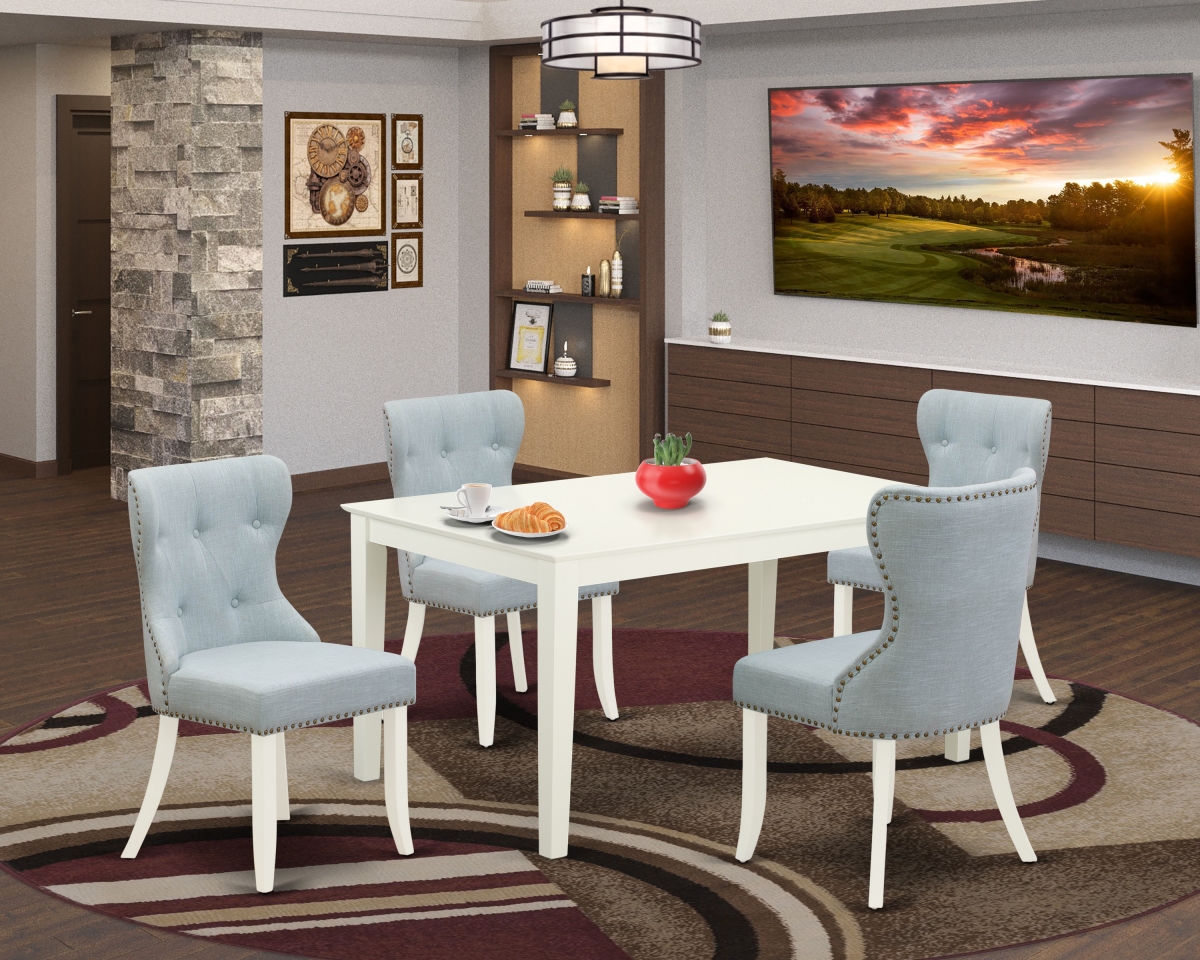 Capri Dining Room Table Set - Linen White & Baby Blue, Set of 4