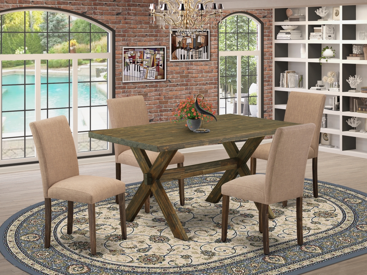 5 Piece X-Style Dining Room Table Set - Distressed Jacobean