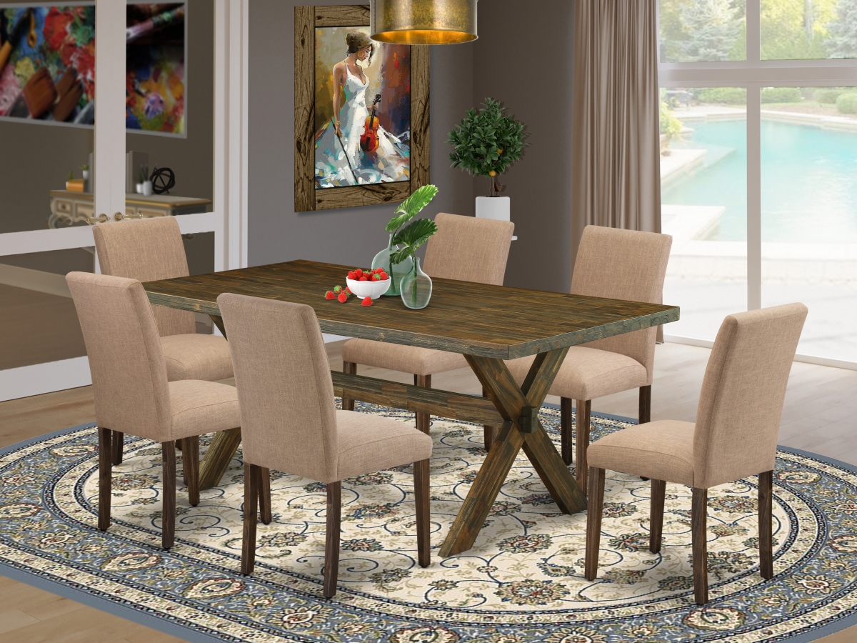 7 Piece X-Style Kitchen Dining Table Set - Distressed Jacobean