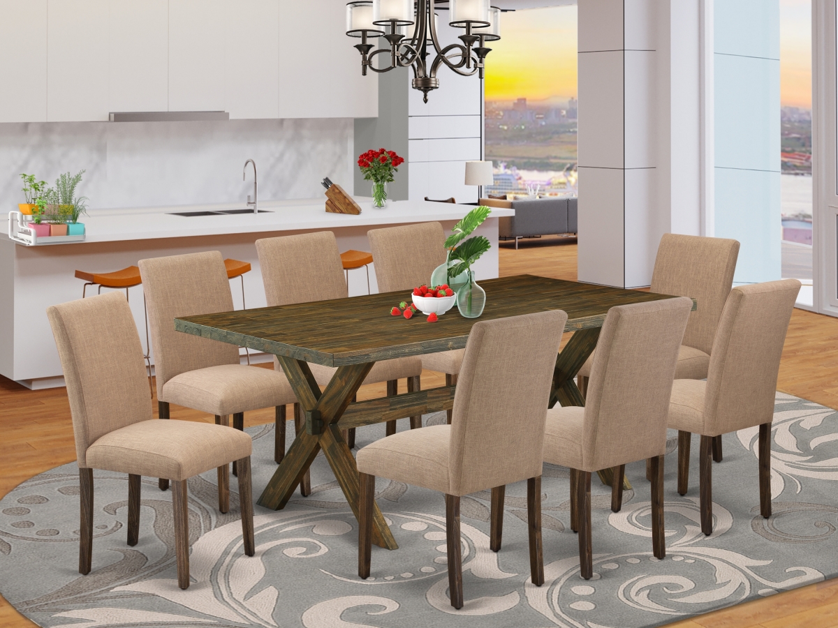 9 Piece X-Style Dining Set - Distressed Jacobean