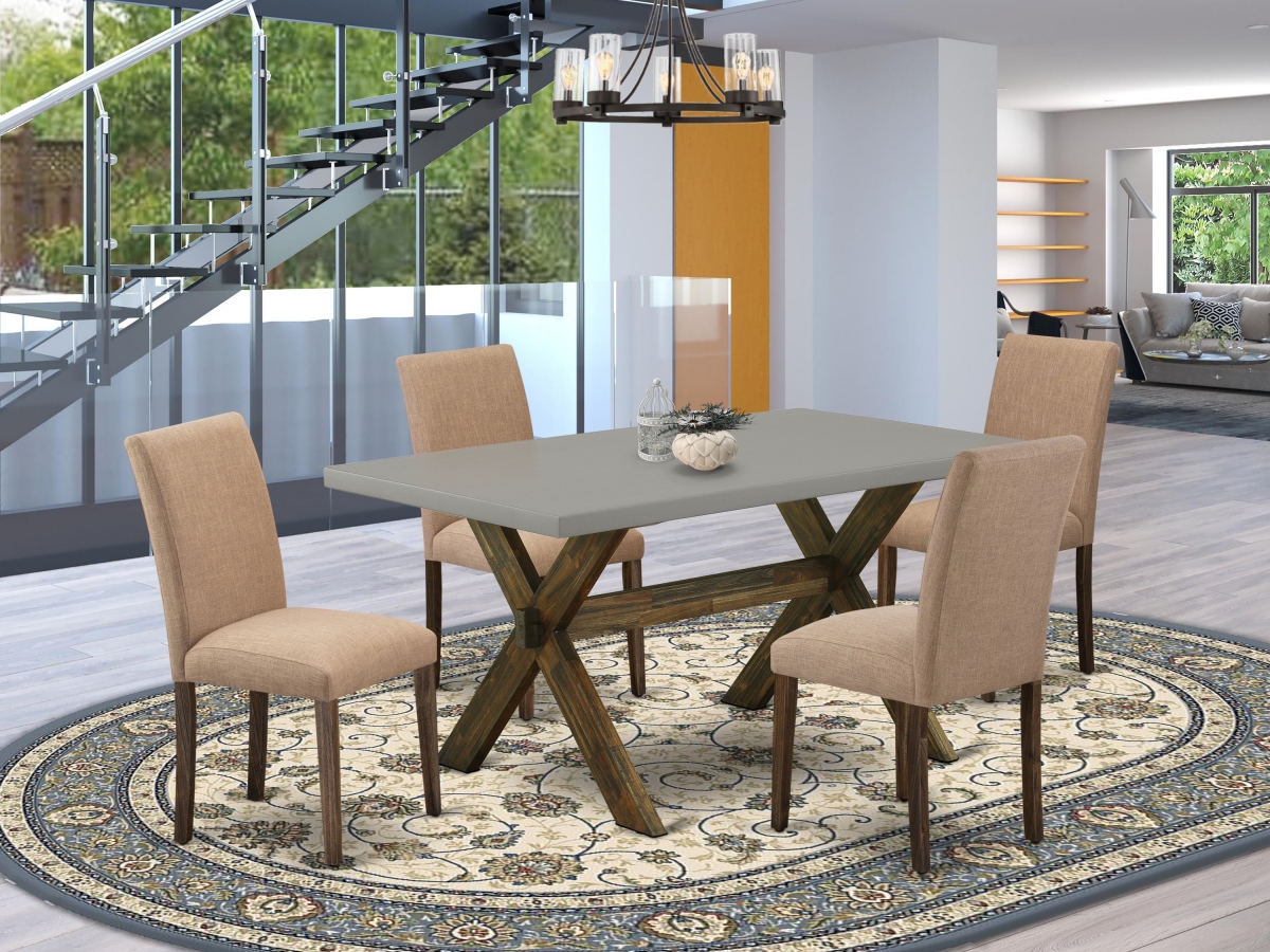 5 Piece X-Style Dining Table Set - Distressed Jacobean