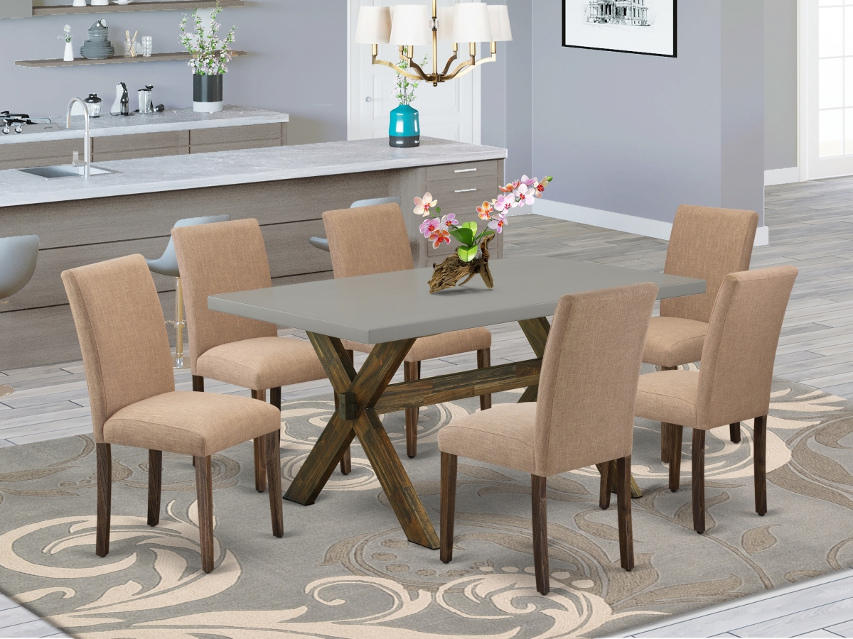 X796AB747-7 7 Piece X-Style Dining Room Table Set - Distressed Jacobean -  East West Furniture