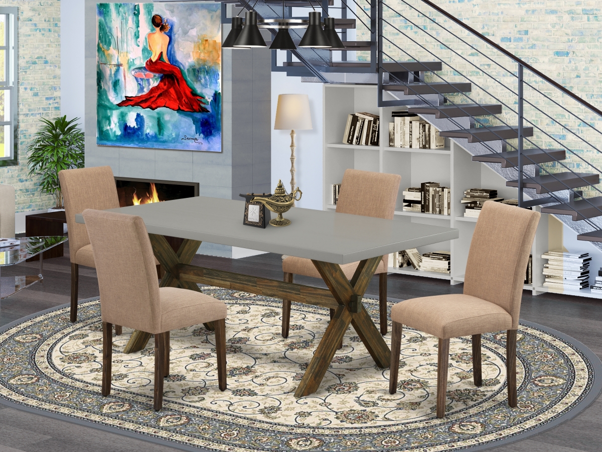 5 Piece X-Style Dining Set - Distressed Jacobean