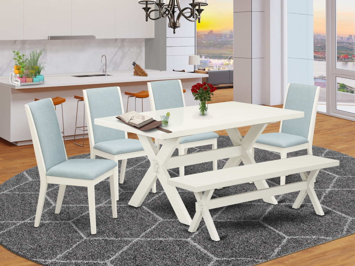 6 Piece X-Style Dinette Set - Wirebrushed Linen White & Baby Blue