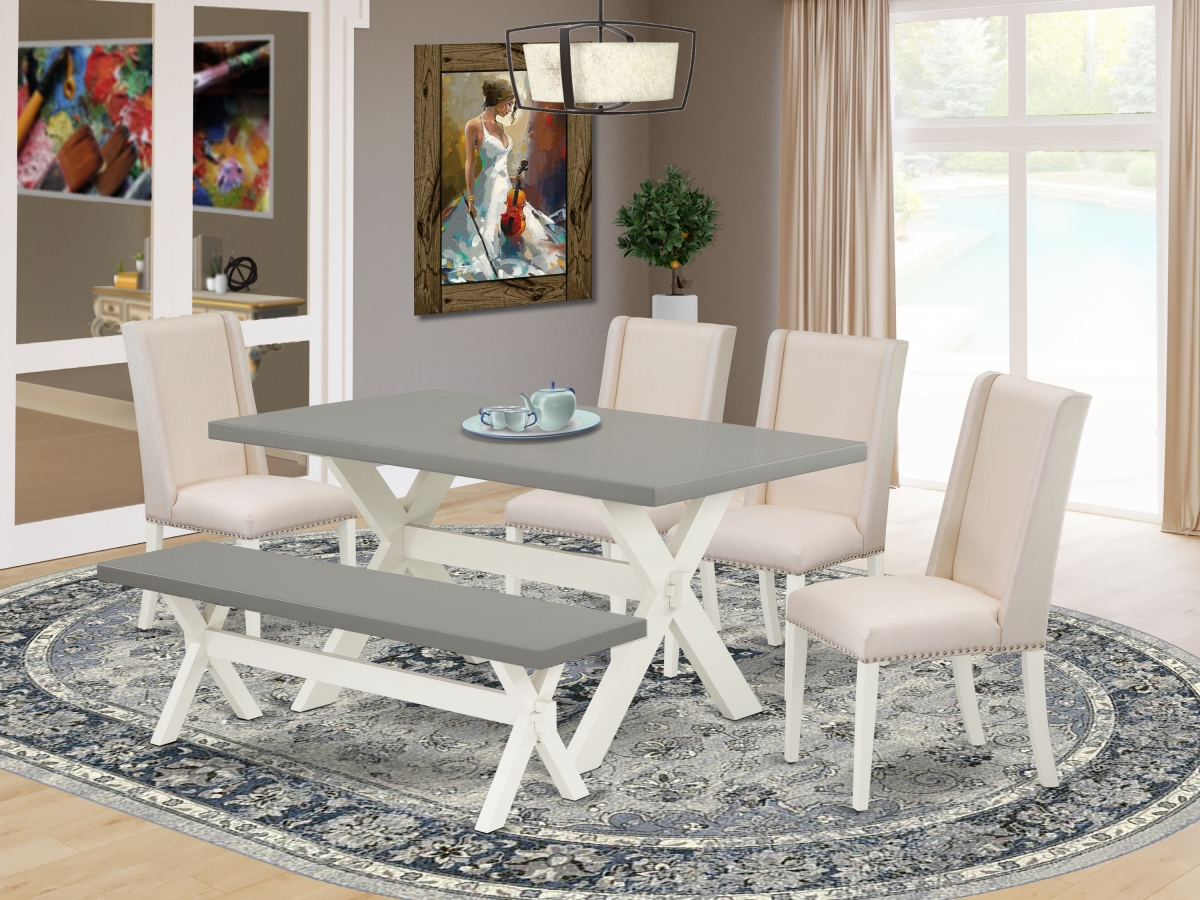 X096FL201-6 6 Piece X-Style Awesome Rectangular Dining Room Table Set - Linen White -  East West Furniture