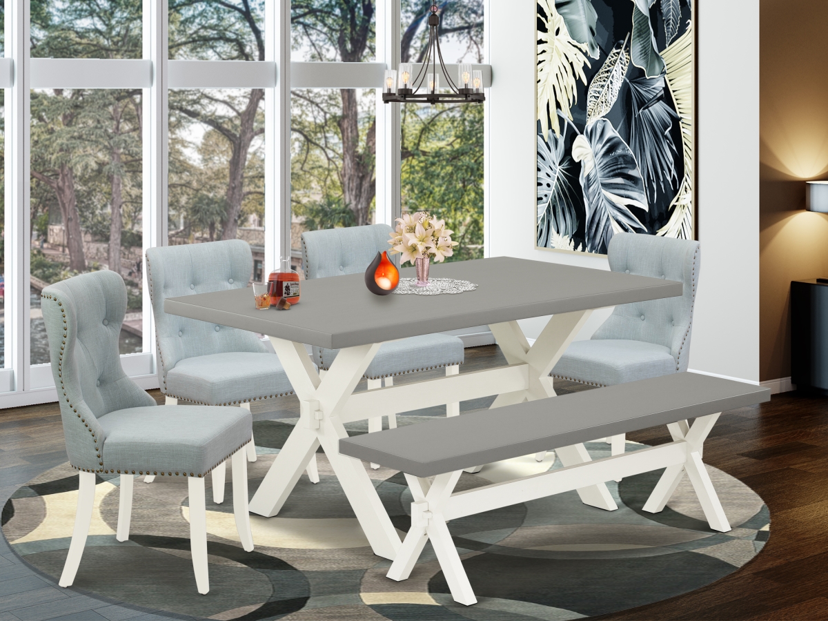 6 Piece X-Style Dining Room Table Set - Linen White