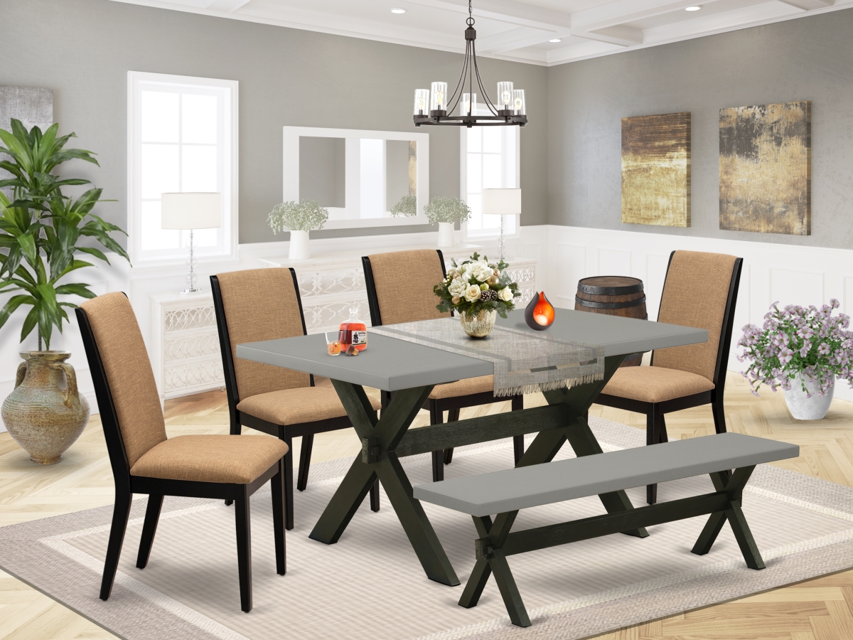 6 Piece X-Style Stylish Dining Table Set - Wire Brushed Black
